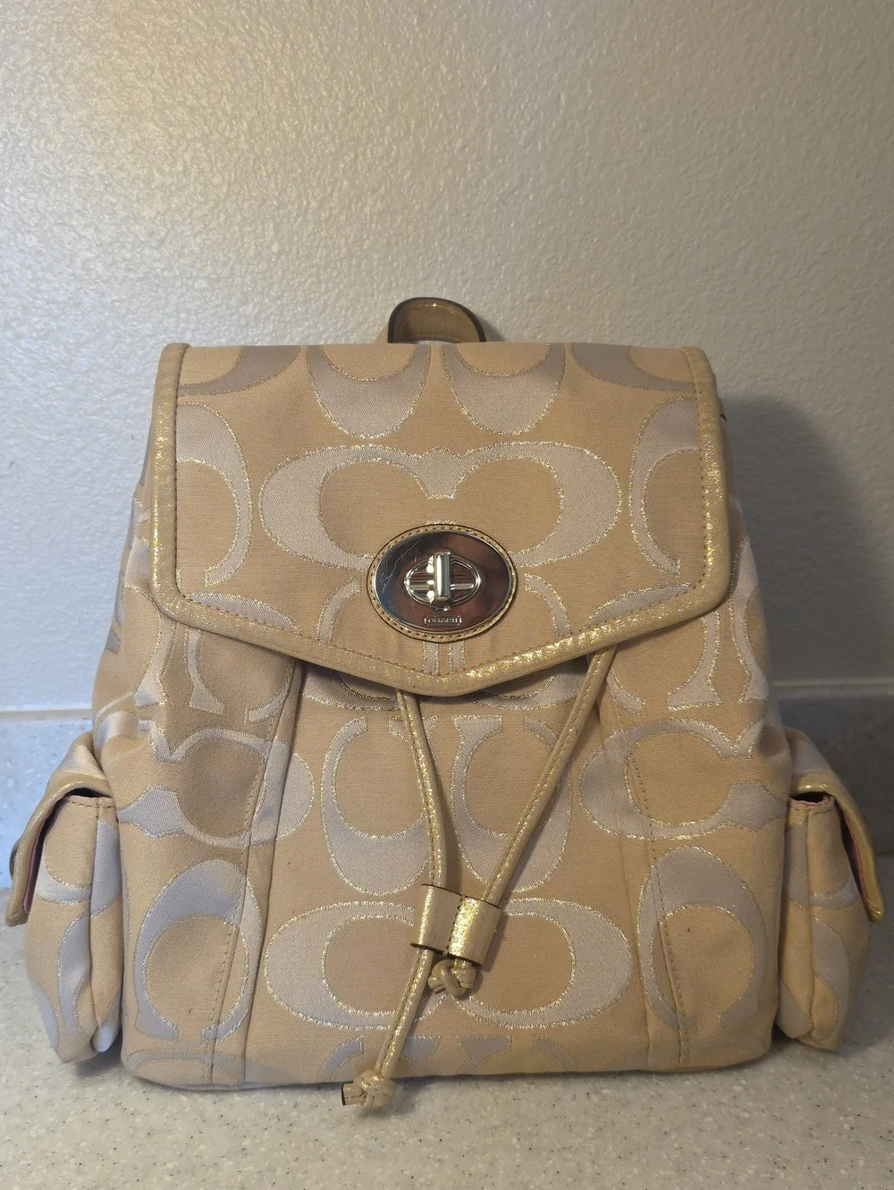 COACH POPPY SIGNATURE SATEEN LUREX BACKPACK